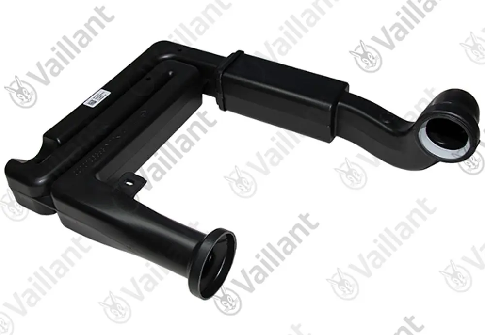 Vaillant Frischluftrohr, schwarz, mit zwei Öffnungen an den Enden. Das Produkt hat eine rechteckige Form und könnte in Heizsystemen eingesetzt werden.